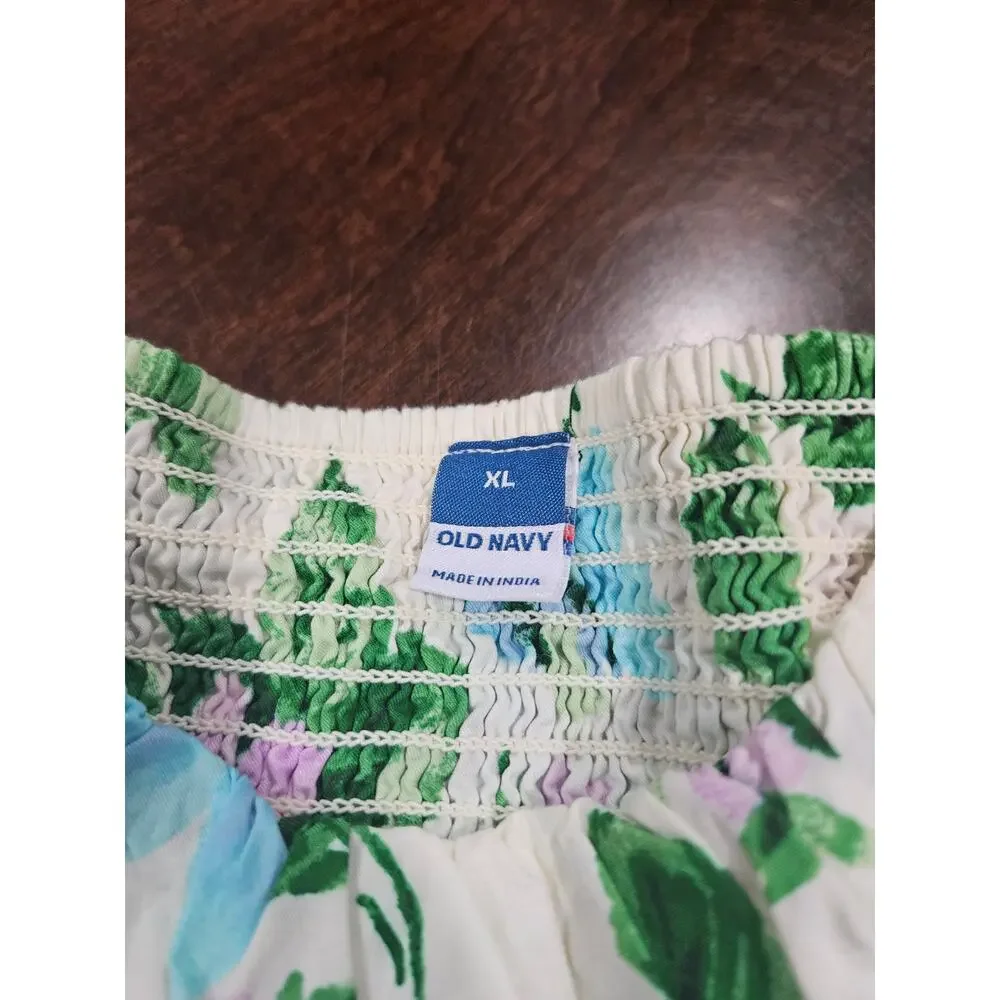 Old Navy Floral Babydoll Top XL Puff Sleeve Smocked Square Neck Cottagecore NWT